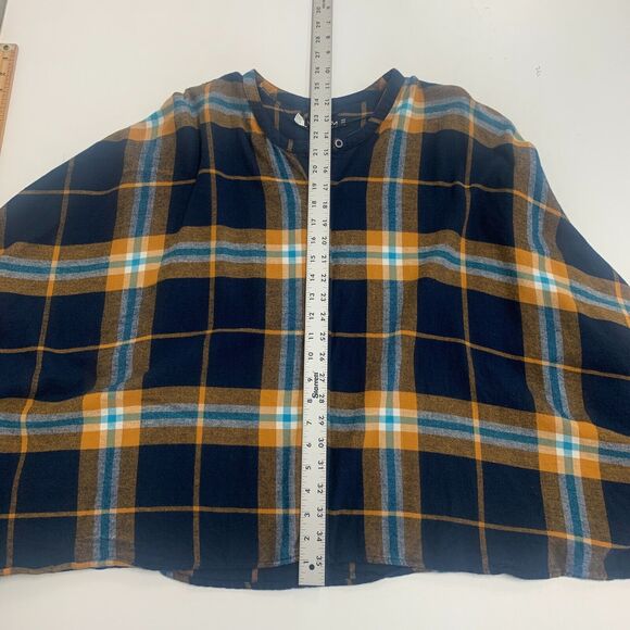 Volcom Poncho Womens XS/S Navy Plaid Cotton Button Front Tassel Fringe Trimmed - Picture 7 of 11